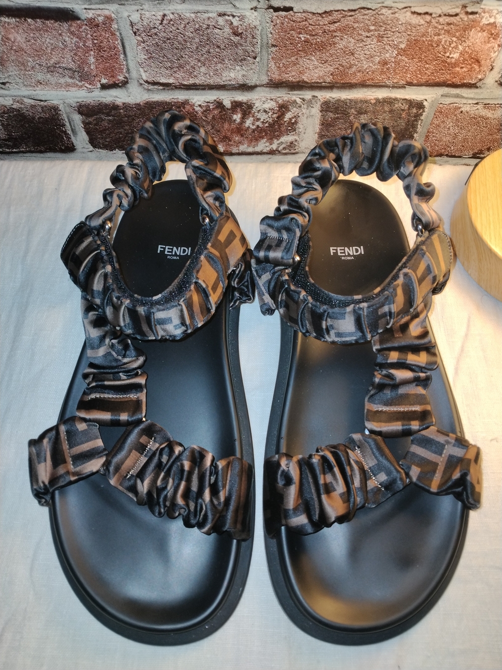 Fendi FF Monogram Satin Ruched Sport Sandals